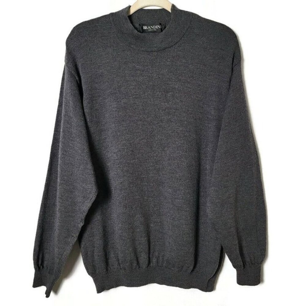 Vintage Brandini Italy Mens Gray Merino Wool Long Sleeve Golf Pullover Sweater L